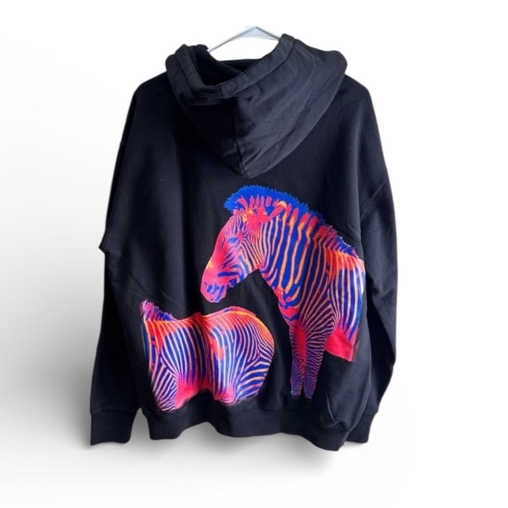 NWT Cadogen Los Angles Neon Zebra Hoodie Swearshirt Sz L